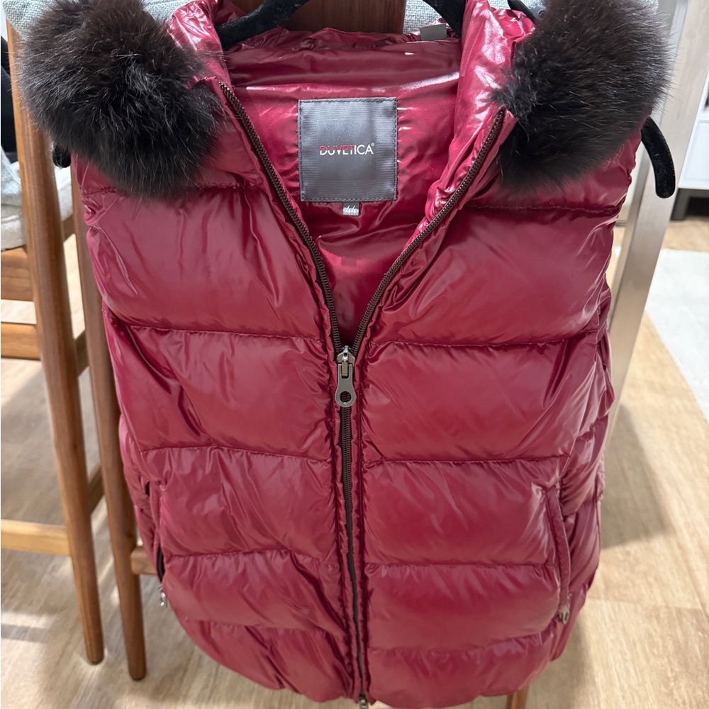 Duvetica Burgundy Puffer Jacket with Black Fur